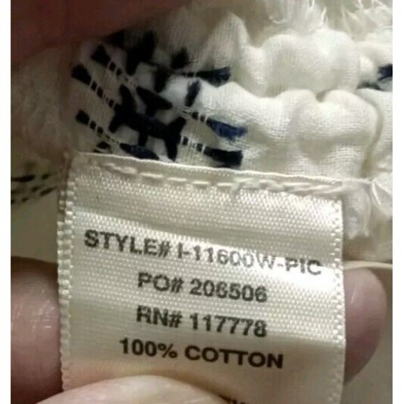 Love Stitch Cream Navy Embroidered Blouse Tassels Boxy Fit Oversized S/M Ruched - Picture 8 of 9